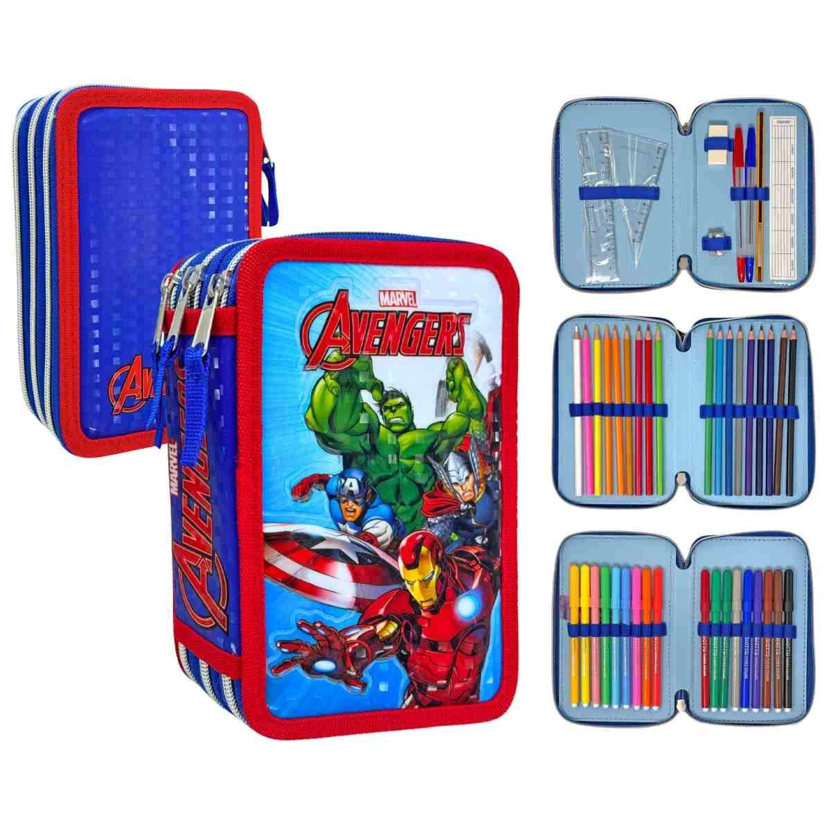Astuccio 3 scomparti con accessori Avengers Marvel
