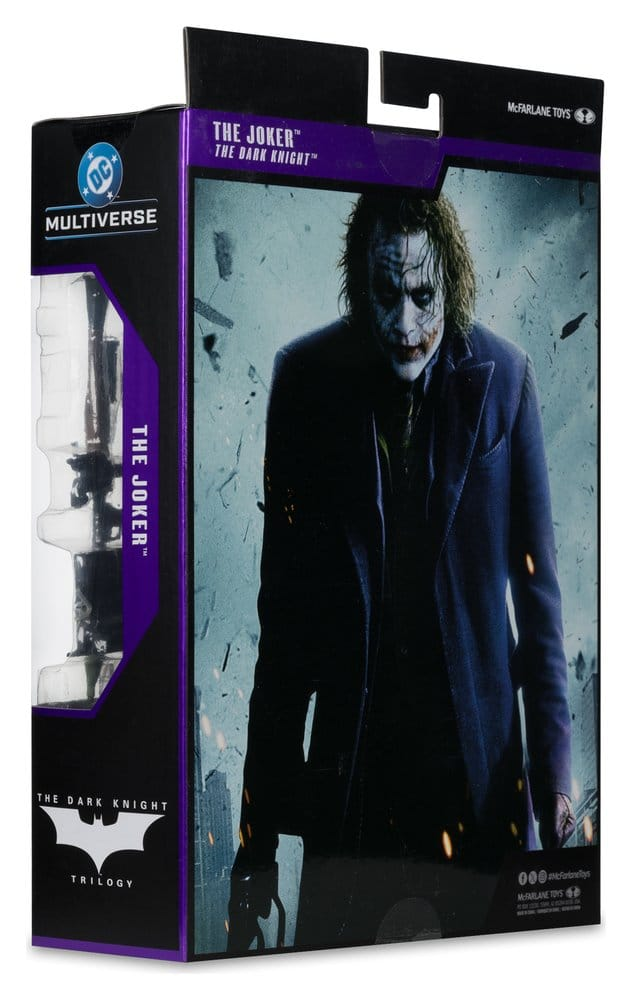 Action Figure Joker The Dark Knight foto della scatola sul retro, si vede il volto del Joker interpretato dall'attore Heath Ledger