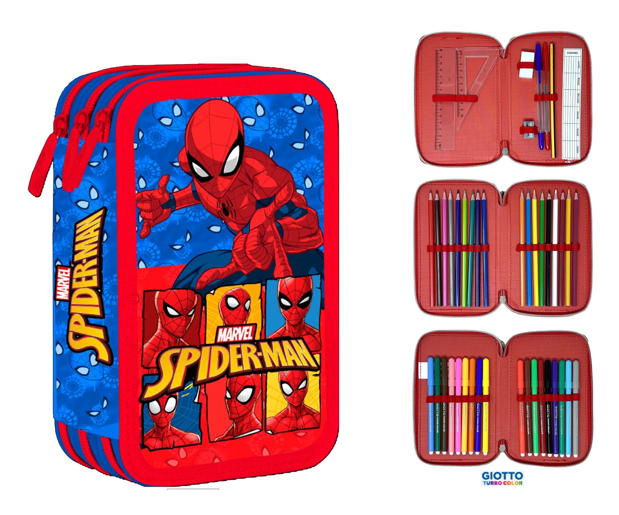 Astuccio 3 scomparti con accessori Spiderman Marvel
