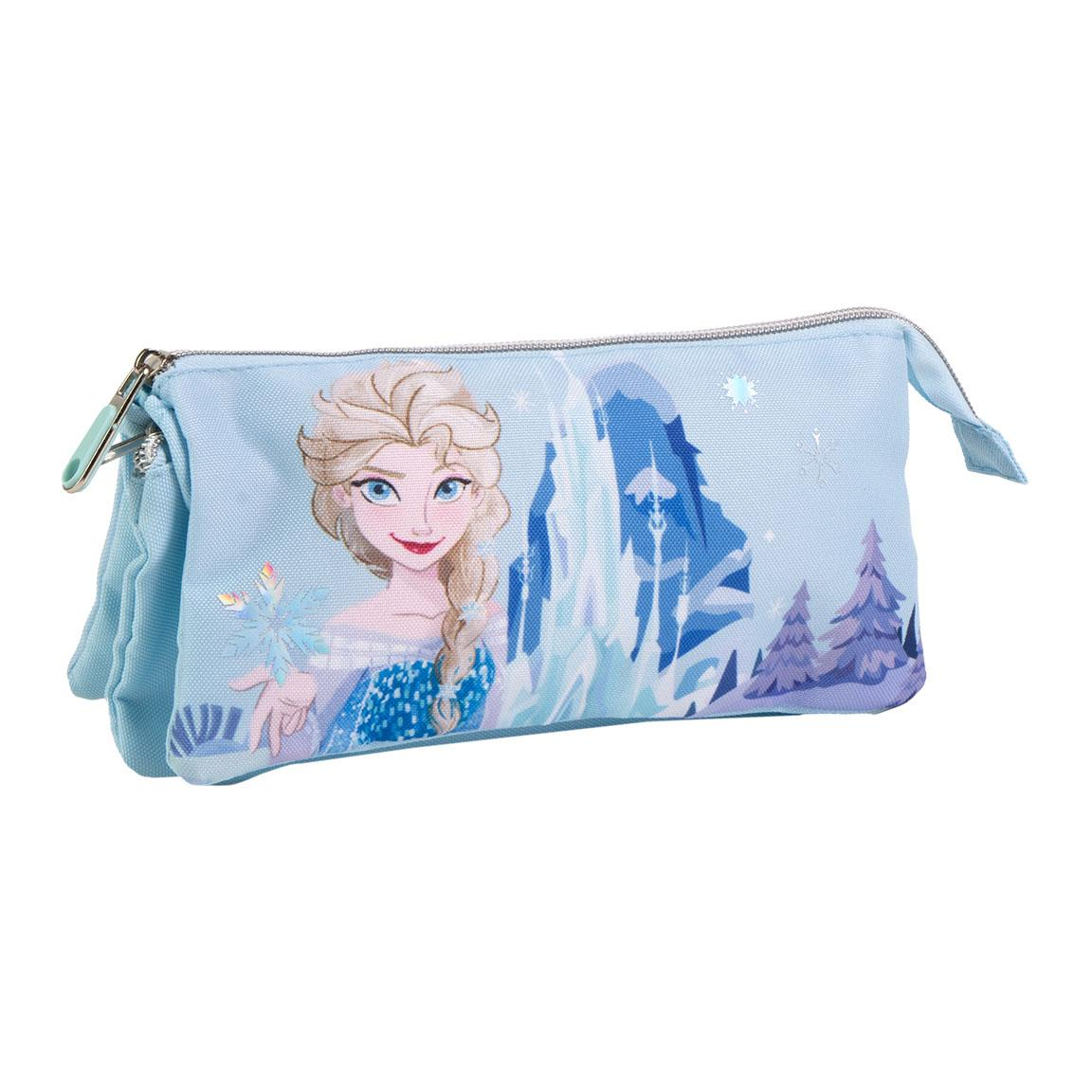 Astuccio a tre tasche di Frozen Disney con il volto e il castello di Elsa