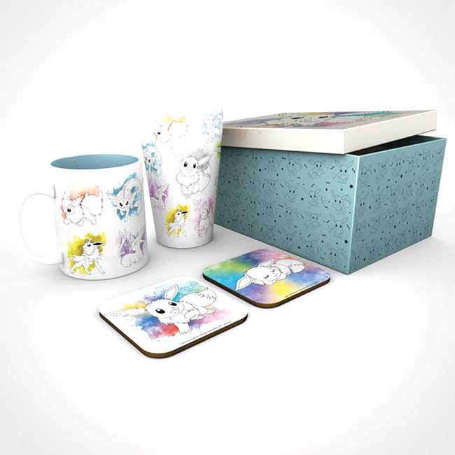 Gift Box con 1 Tazza 1 Bicchiere e 2 sottobicchieri Evee Pokemon