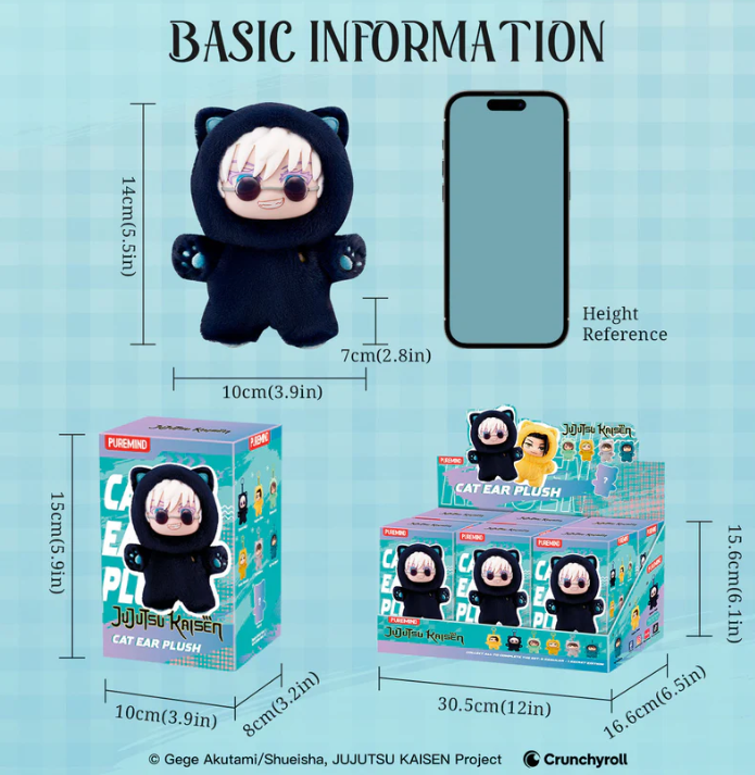 Jujutsu Kaisen Cat Ear Portachiavi Peluche Blind Box