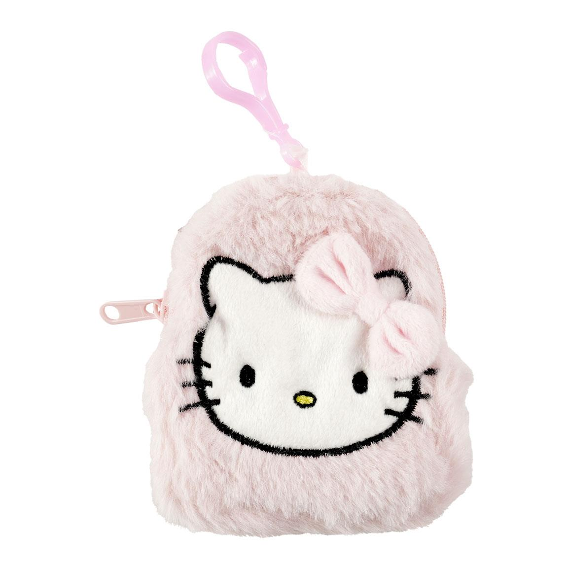 Portamonete peluche Hello Kitty Sanrio con moschettone. Foto frontale