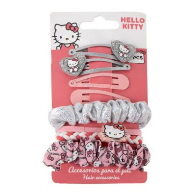 Set per capelli di Hello Kitty composto da 2 scrunchied, due elastici e 4 fermargli per capelli