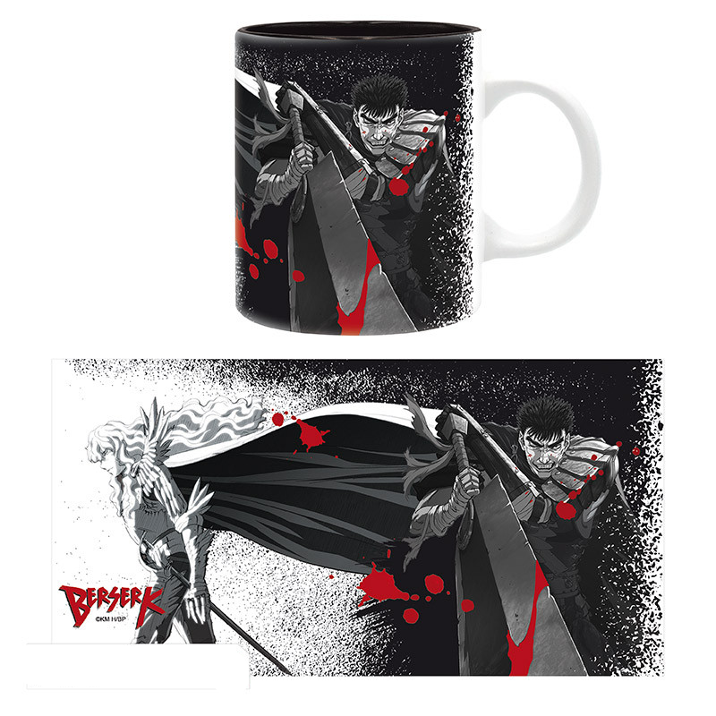 tazza Berserk Guts e Griffith foto laterale della tazza e sotto grafica completa con i due personaggi