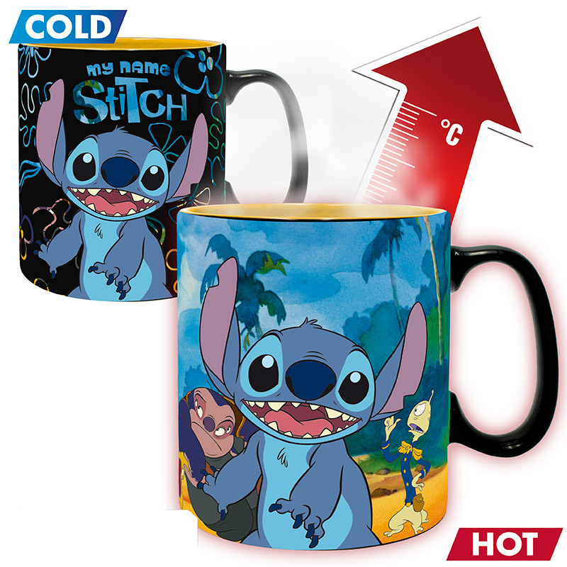 tazza termosensibile Lilo e Stitch confronto tra grafica con tazza fredda o calda