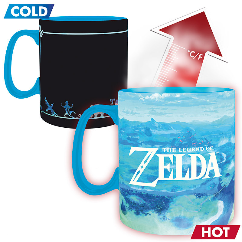 Tazza termosensibile The Legend of Zelda confronto tra grafica a caldo e a freddo parte posteriore con la scritta The Legend of Zelda