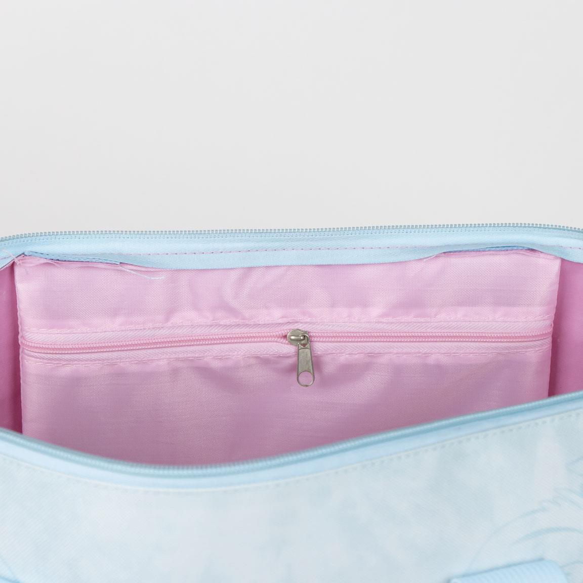 Borsa da spiaggia Stitch con manici celesti e scritta Ohana. Foto dettaglio della tasca interna
