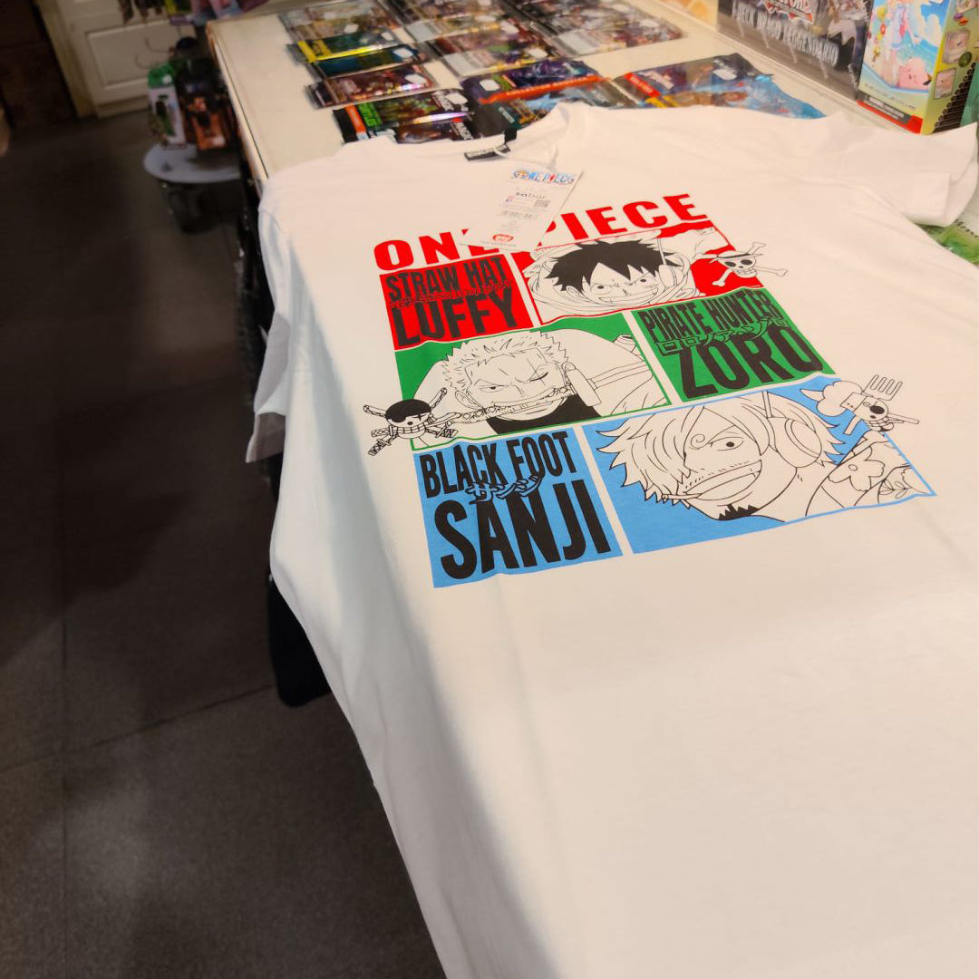 T-Shirt One Piece Luffy Zoro Sanji Bianca Bambini