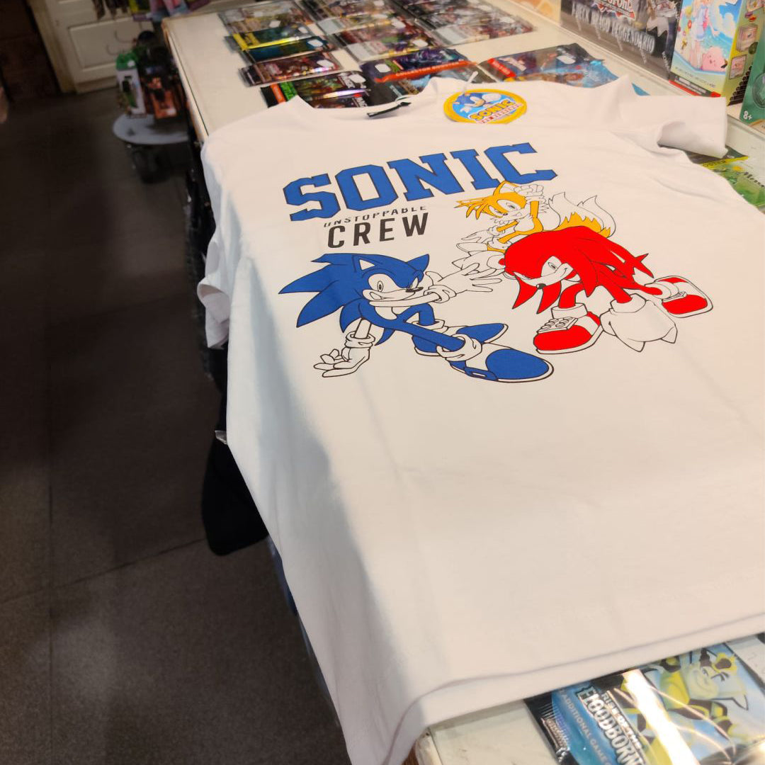 T-Shirt Sonic Knuckles Tails Bianca Unstoppable Crew Bambini