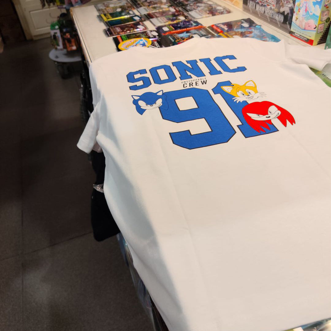 T-Shirt Sonic Knuckles Tails Bianca Unstoppable Crew Bambini