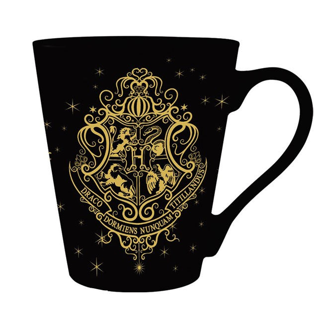 tazza nera stemma di hogwarts dorato
