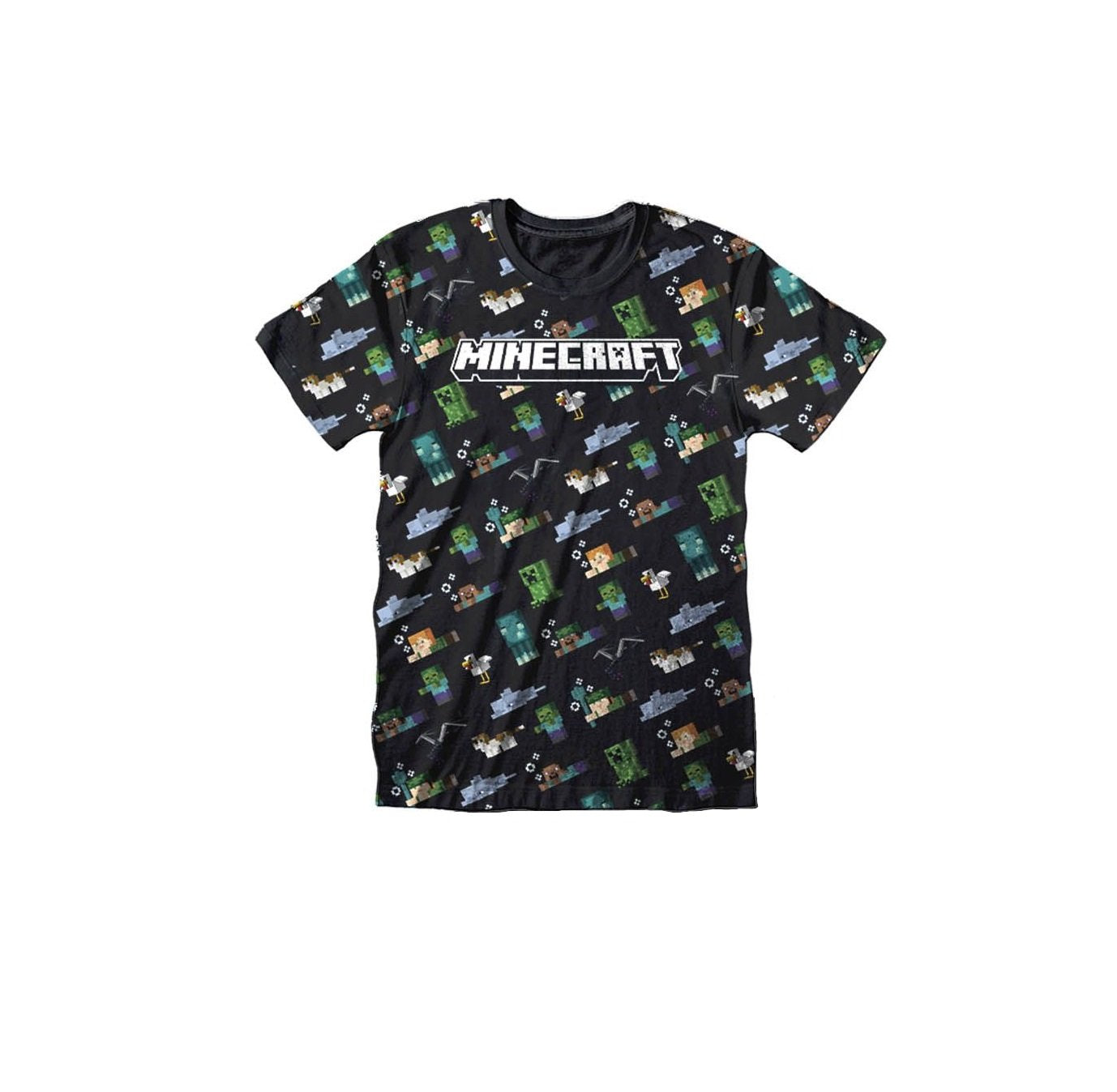 T-Shirt Minecraft Personaggi Nera Full Print Bambini