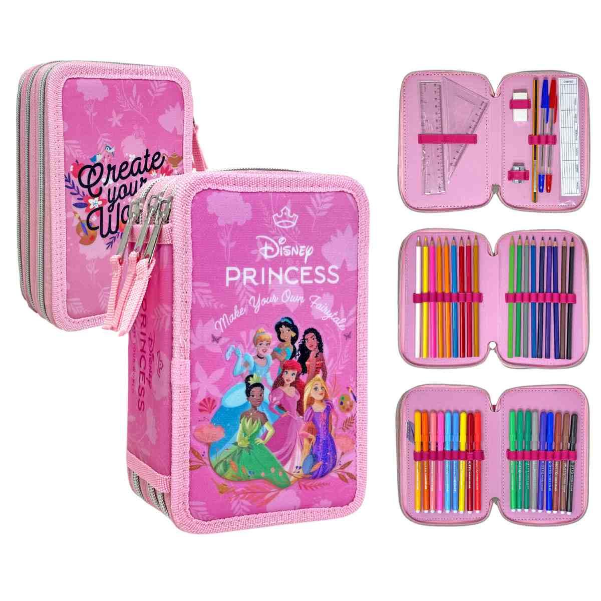 Astuccio 3 scomparti con accessori Giotto principesse Disney