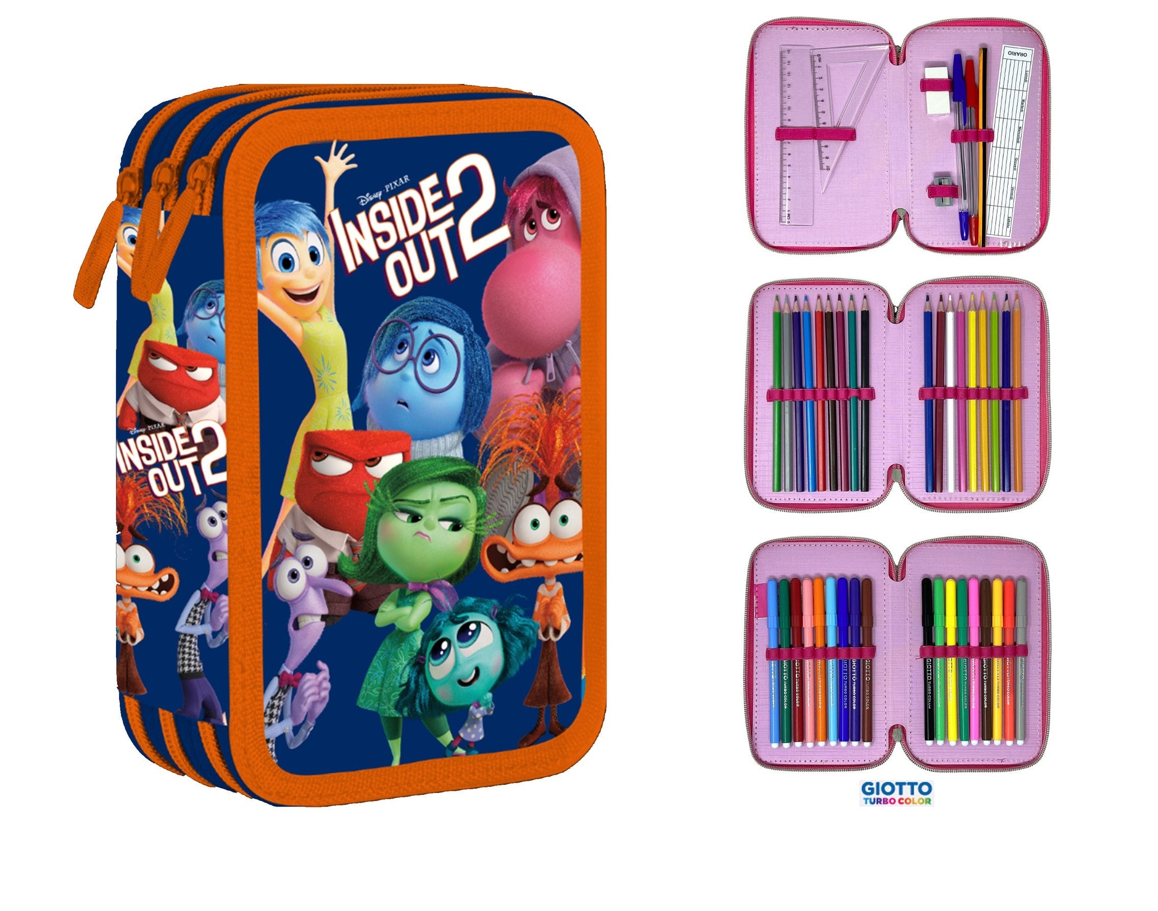 Astuccio 3 scomparti con accessori Inside Out 2 Disney Pixar