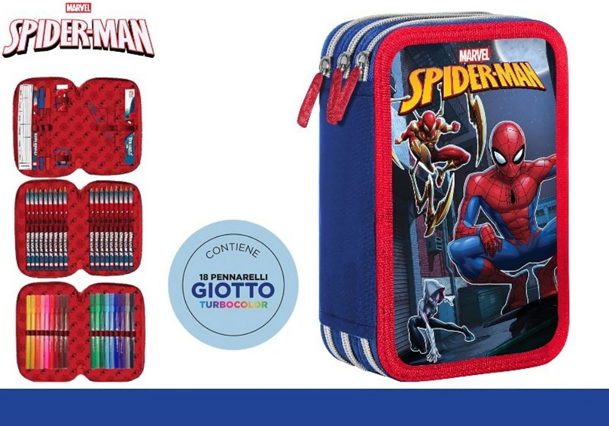 Astuccio 3 Scomparti 18+18 Accessori Spiderman Marvel
