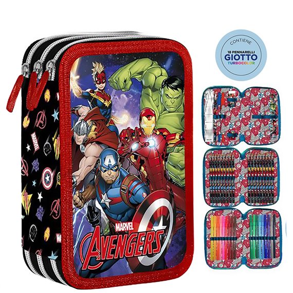 Astuccio 3 Scomparti con 18+18 Accessori Avengers Marvel