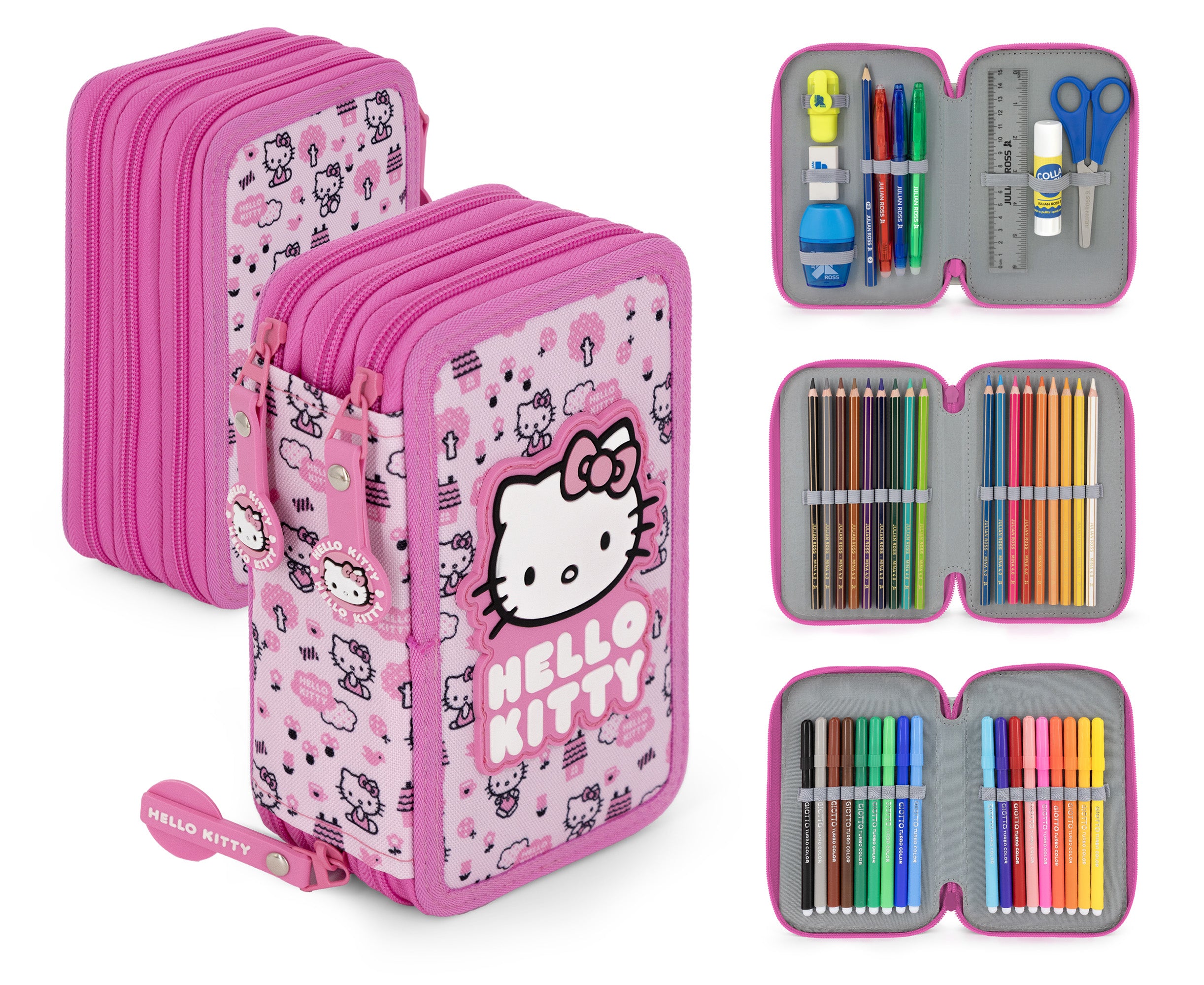 Astuccio 3 Scomparti con 46 Accessori Hello Kitty Pink