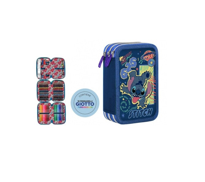 Astuccio 3 scomparti con accessori Giotto Stitch Disney