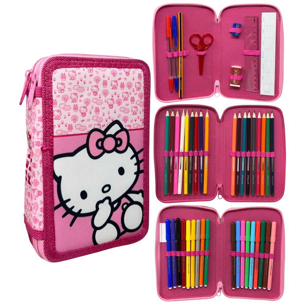 Astuccio 3 scomparti con accessori Hello Kitty Giotto Norex