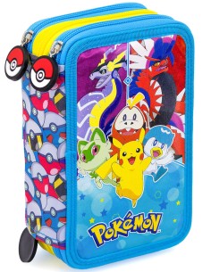 Astuccio 3 scomparti con accessori Pokemon