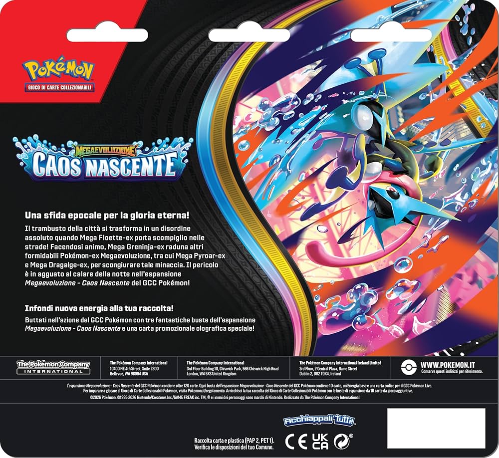 Pokémon Confezione da tre Buste Caos Nascente Megaevoluzione ITA
