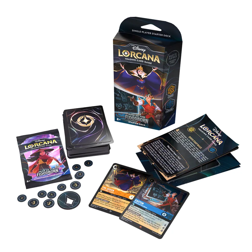 Lorcana Rise of The Floodborn Amber Sapphire Grimilde e Gaston Starter Deck ENG