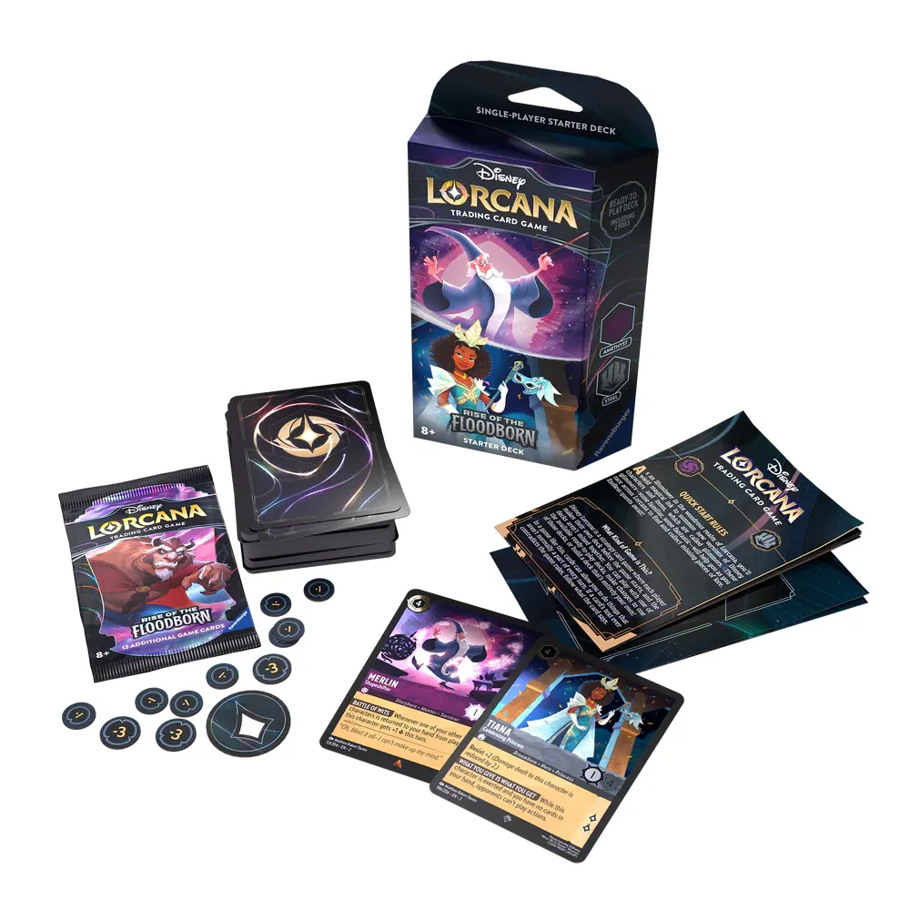 Lorcana Rise of The Floodborn Amethyst Steel Merlino e Tiana Starter Deck ENG
