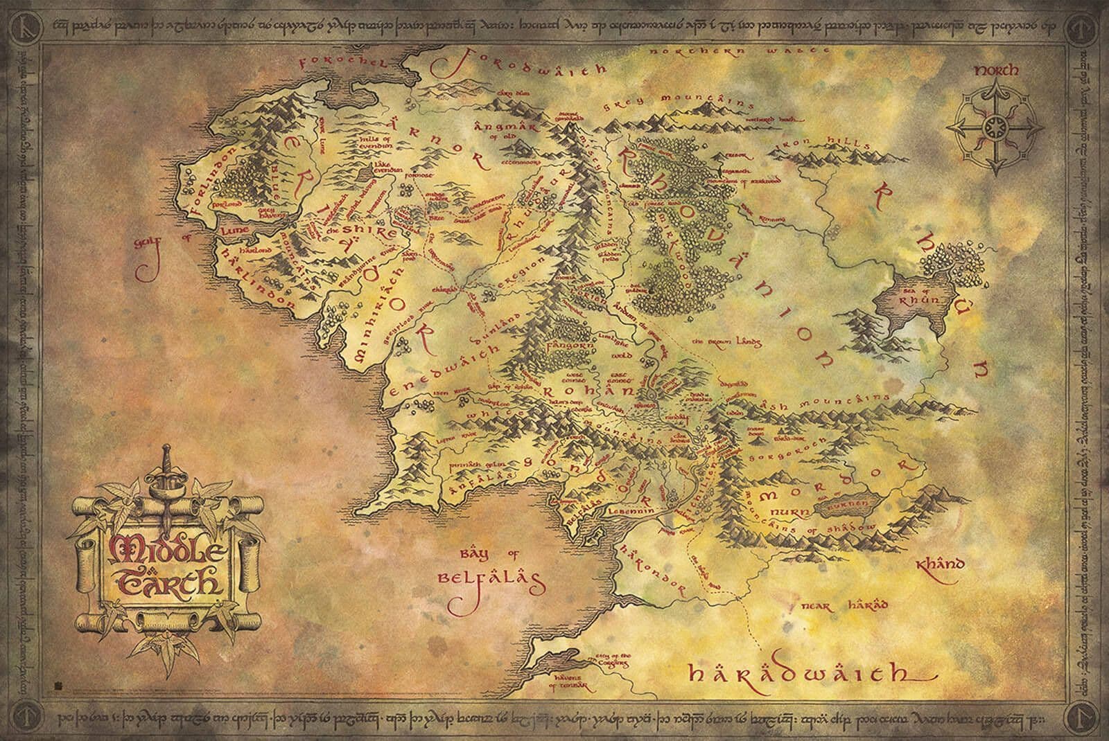 Poster Il Signore degli Anelli The Lord of the Rings Mappa della Terra di mezzo 91 x 61 cm