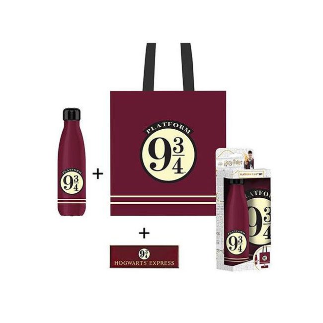 Set 3 prodotti Harry Potter Piattaforma 934 con Bottiglia termica Calamita e Borsa di cotone