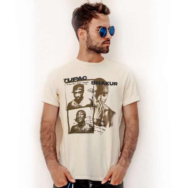 T-Shirt Bianco Naturale Tupac Shakur