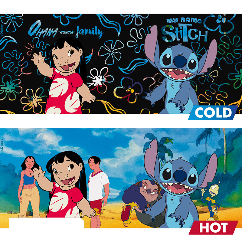 Tazza termosensibile Lilo e Stitch confronto tra grafica completa fredda e calda 