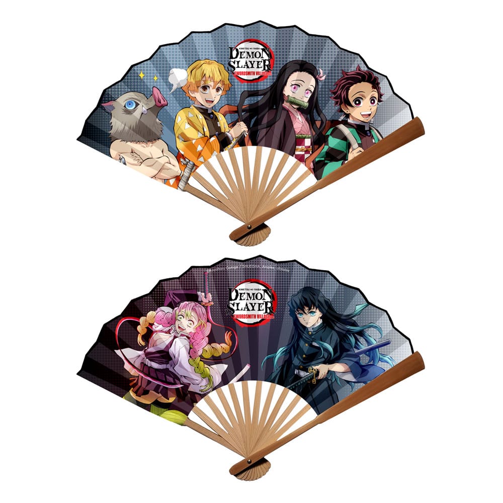 Ventaglio personaggi Demon Slayer con i personaggi Tanjiro, Nezuko, Zenitsu, Inosuke, Mitsuri Kanroji, Muichiro Tokito