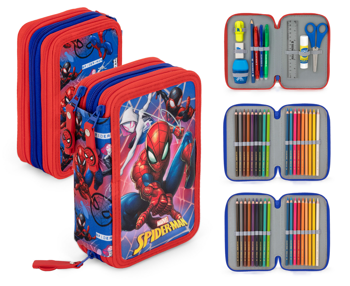 Astuccio 3 Scomparti 46 Accessori Spiderman Marvel exclusive