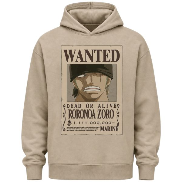 Felpa Zoro One Piece Wanted Écru con Cappuccio