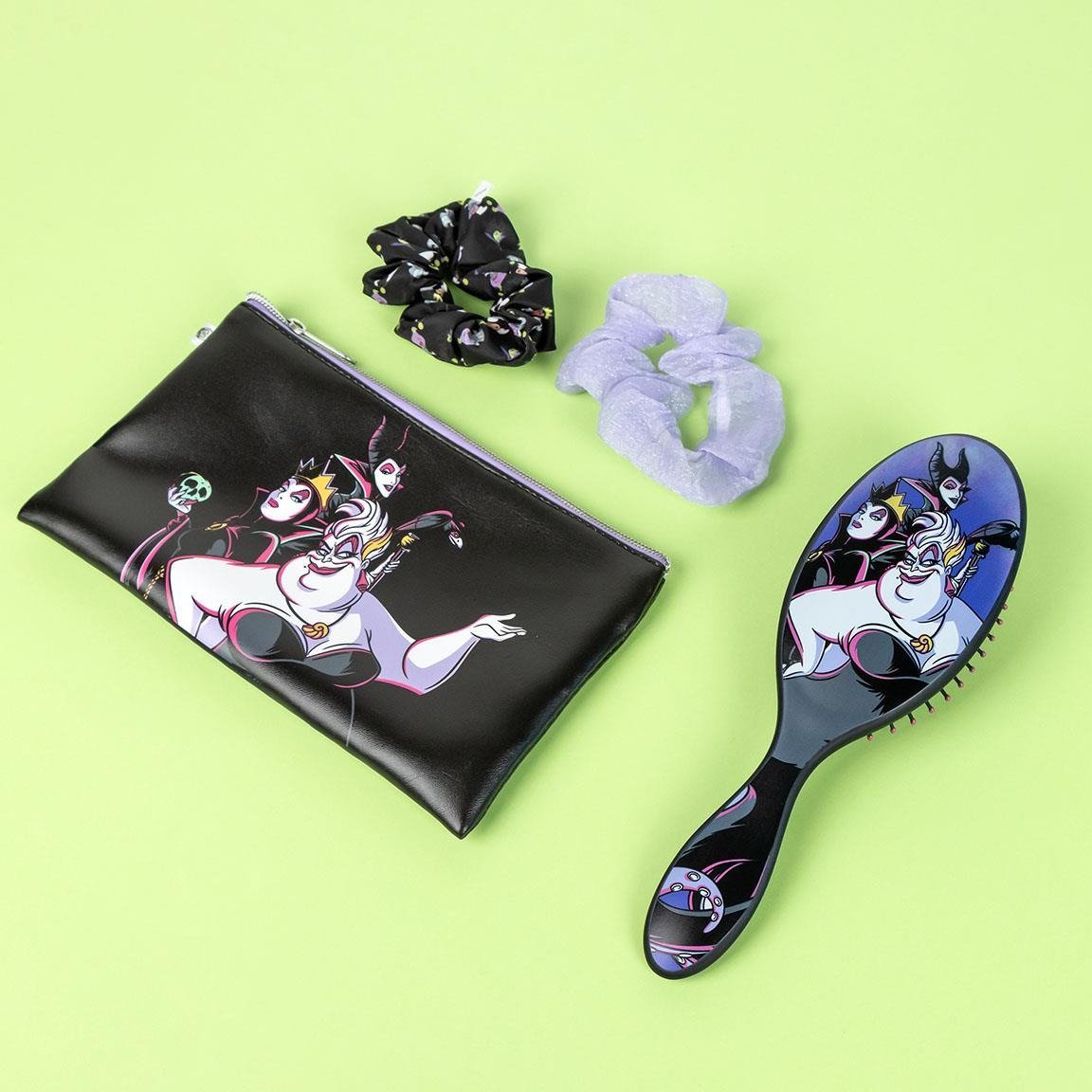 Gift box Disney villains beauty case spazzola ed elastici per capelli Ursula Grimilde e Maleficent