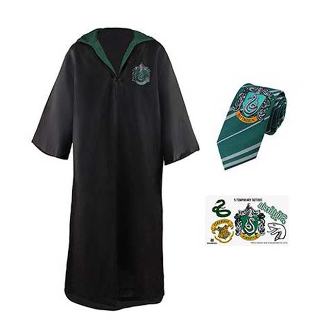 set tunica da mago Serpeverde Harry Potter cravatta e tatuaggi temporanei