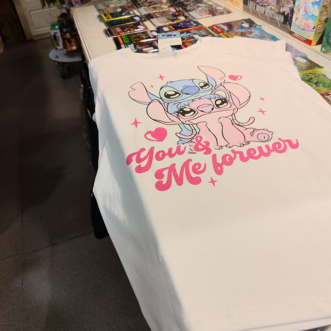 T-Shirt Stitch e Angel You And me Forever Bianca Bambini