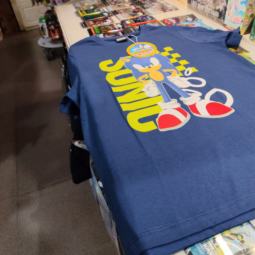T-Shirt Sonic Blu scritta Gialla Taglia bambino