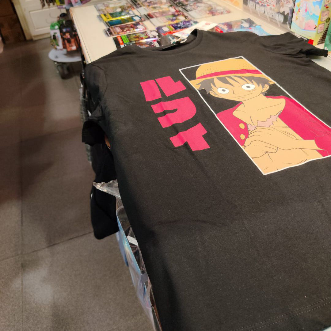 T-Shirt One Piece Luffy Nera Kanji Bambini