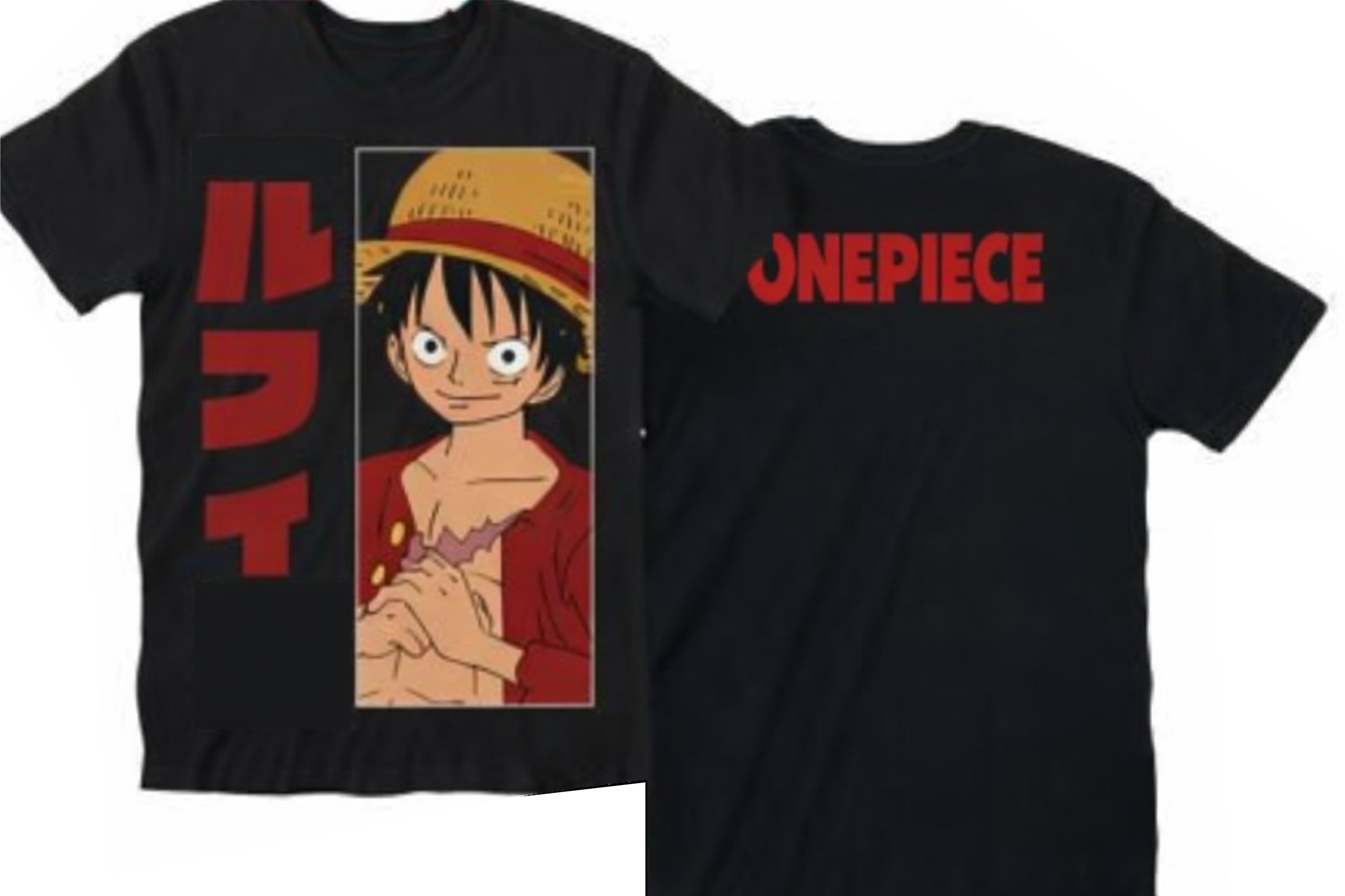T-Shirt One Piece Luffy Nera Kanji Bambini