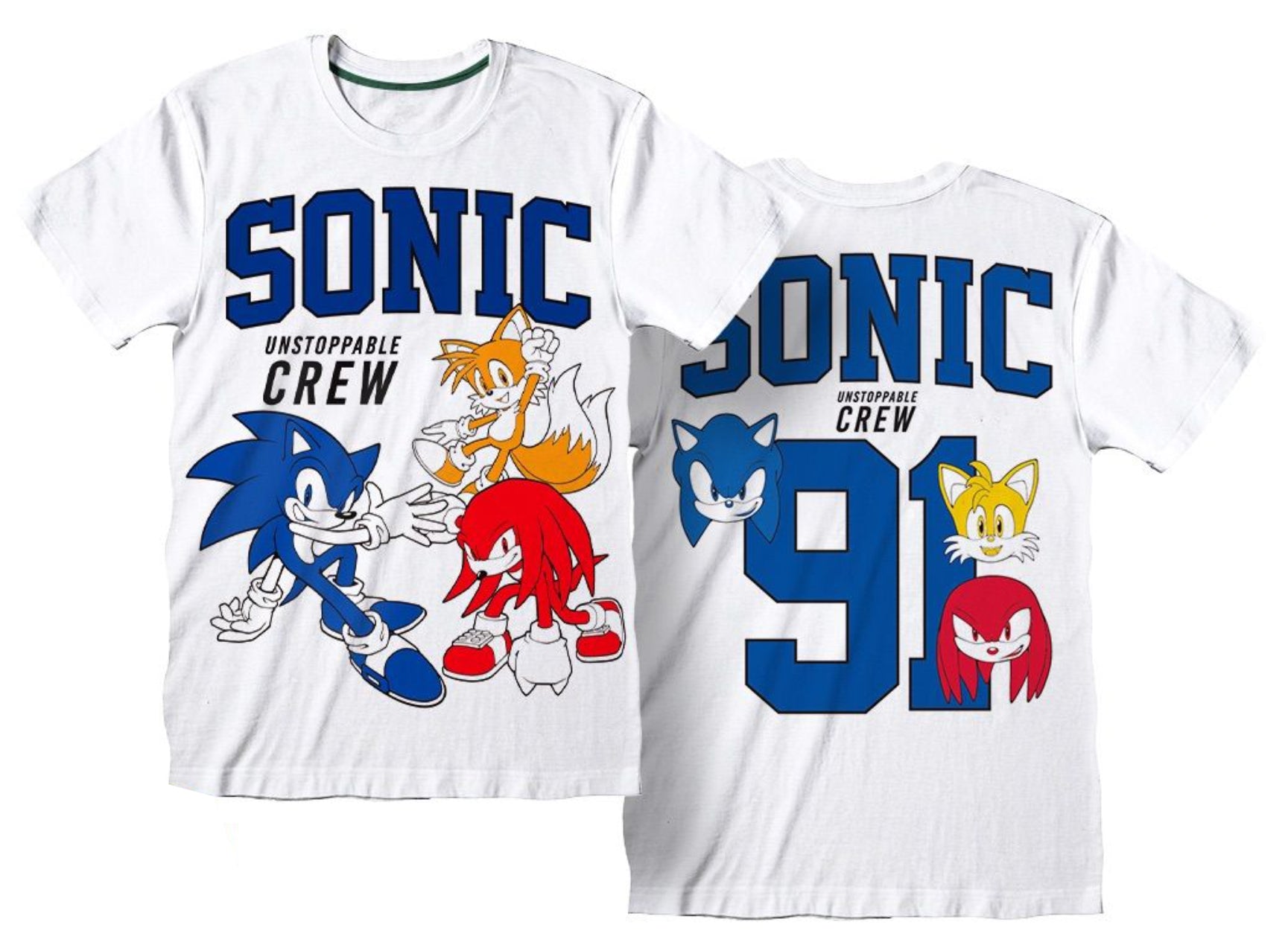 T-Shirt Sonic Knuckles Tails Bianca Unstoppable Crew Bambini