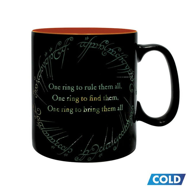 Tazza termosensibile Il Signore degli Anelli lato con grafica e frase sull'anello in versione fredda 